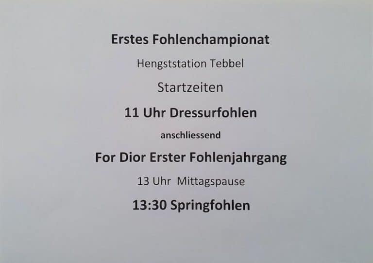 Mehr über den Artikel erfahren Starterliste RT-Fohlenchampionat